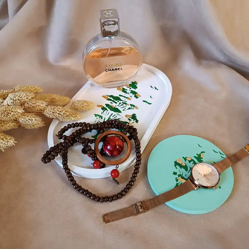 ست پیش دستی و زیرلیوانی بتنی مدل درخت تزئین شده