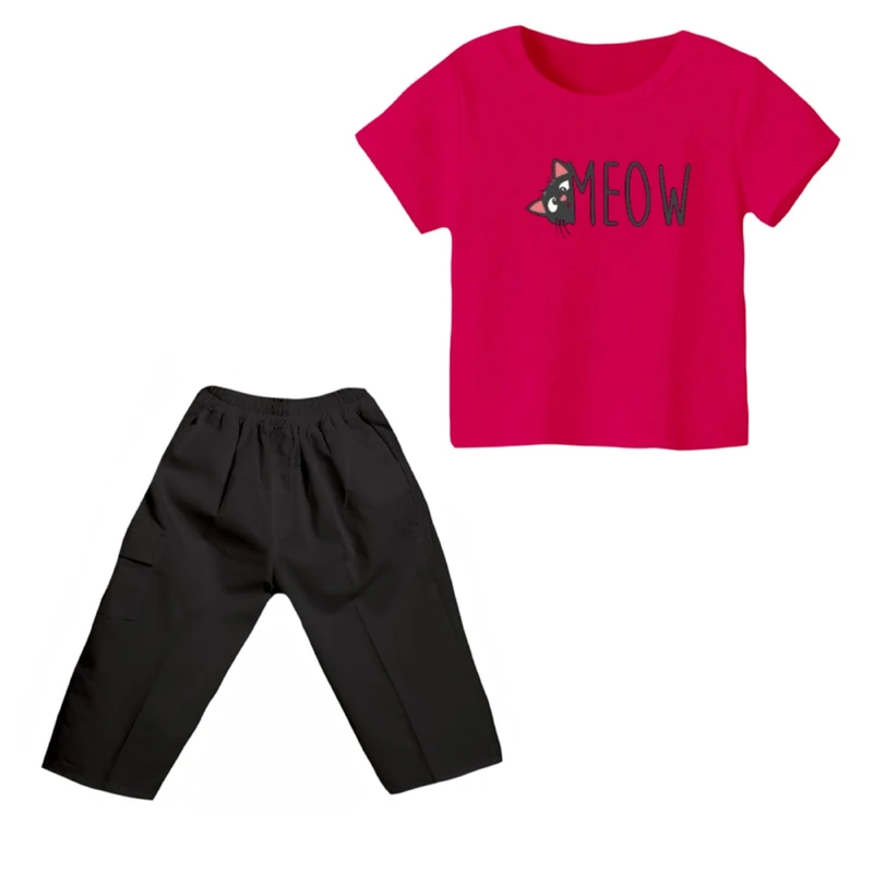 ست تی شرت و شلوارک دخترانه مدل گربه کد ۱۶