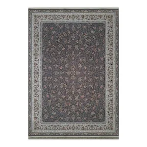 فرش ماشینی 1200 شانه زمینه فیلی حاشیه کرم مدل افشان گل سرخ