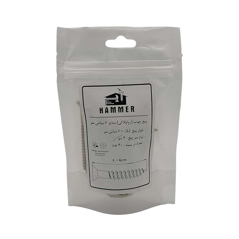 پیچ چوب هامر مدل چهارسو کد 4so-6cm مجموعه 30 عددی