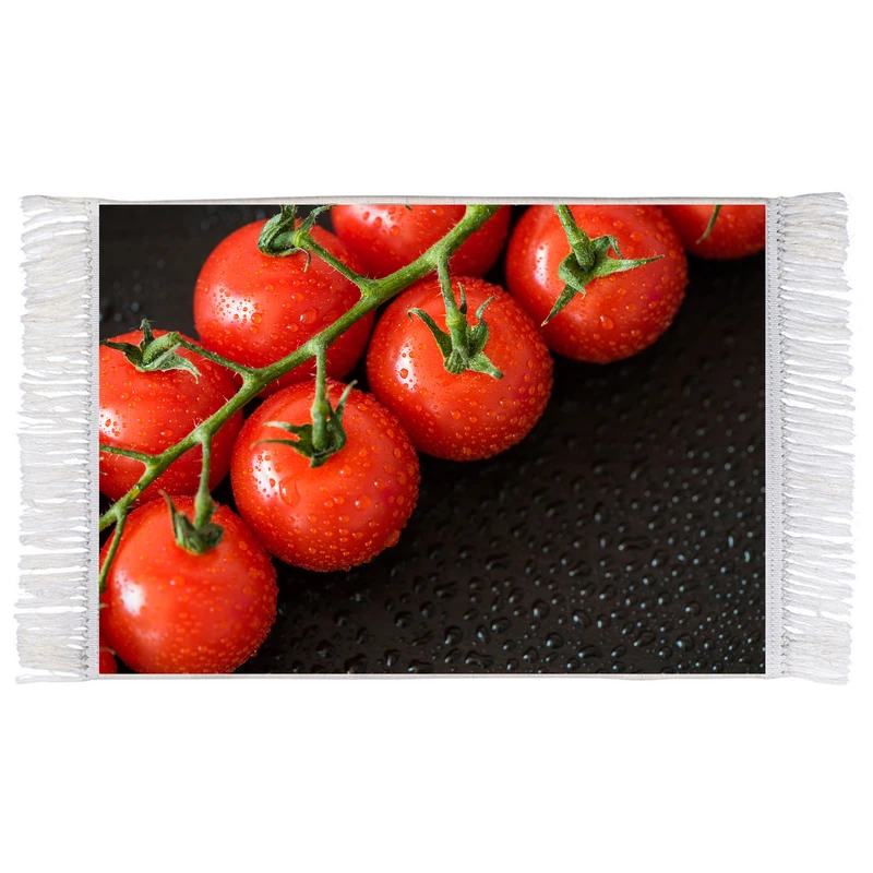 فرش ماشینی دیوارکوب اطلس آبی طرح گوجه فرنگی مدل T1845 