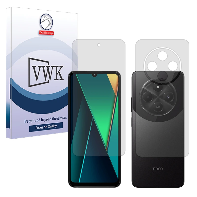 محافظ صفحه نمایش مات وی دبلیو کی مدل Tough مناسب برای گوشی موبایل شیائومی Poco C75 به همراه محافظ پشت گوشی