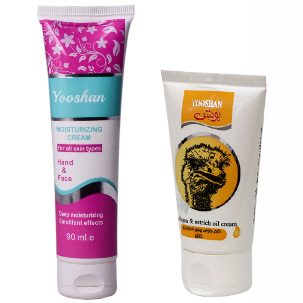 کرم مرطوب کننده یوشن مدل شتر مرغ حجم 50 میلی لیتر به همراه کرم مرطوب کننده یوشان مدل روغن بادام حجم 90 میلی لیتر