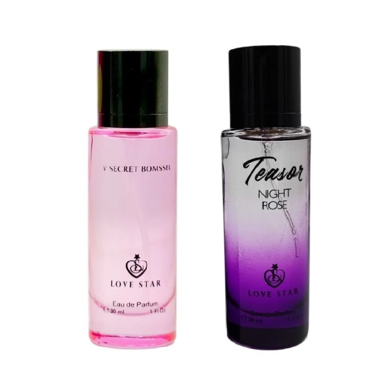 عطر جیبی لاو استار مدل بامب شل حجم 30 میلی لیتر به همراه عطر جیبی لاو استار مدل میدنایت رز حجم 30 میلی‌لیتر