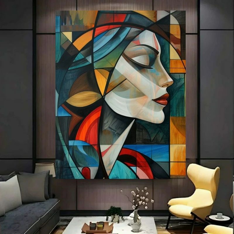پوستر پارچه ای طرح مخمل  نیمرخ مدل کوبیسم کد BK57802