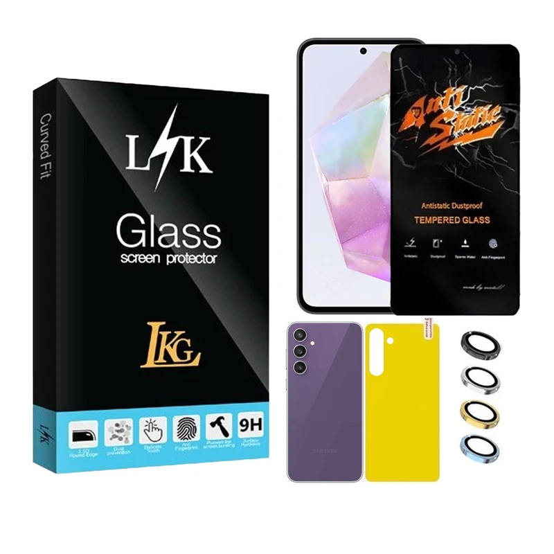 محافظ صفحه نمایش ال کا جی مدل انتی استاتیک مناسب برای گوشی موبایل سامسونگ Galaxy A35 5G به همراه محافظ پشت گوشی و محافظ لنز