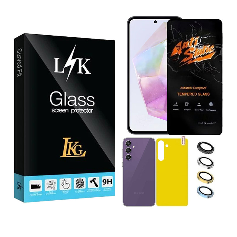 محافظ صفحه نمایش ال کا جی مدل انتی استاتیک مناسب برای گوشی موبایل سامسونگ Galaxy A35 5G به همراه محافظ پشت گوشی و محافظ لنز