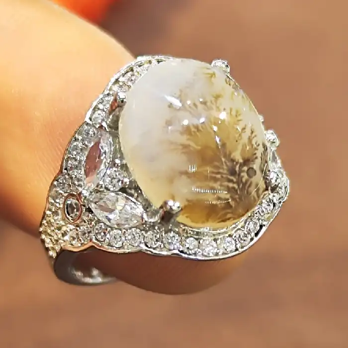 انگشتر نقره زنانه نقره جات بافندگان مدل عقیق شجر کد 101