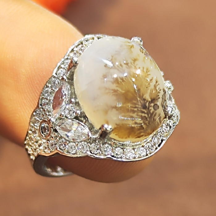 انگشتر نقره زنانه نقره جات بافندگان مدل عقیق شجر کد 101