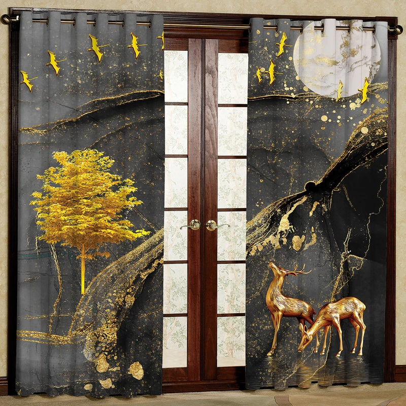 پرده مدل گوزن طلا کوب مخمل پانچی کد 2429 سایز 200x140 سانتی متر