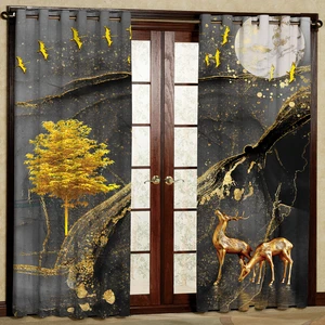 پرده مدل گوزن طلایی هازان پانچی کد 2429 سایز 140x200 سانتی متر