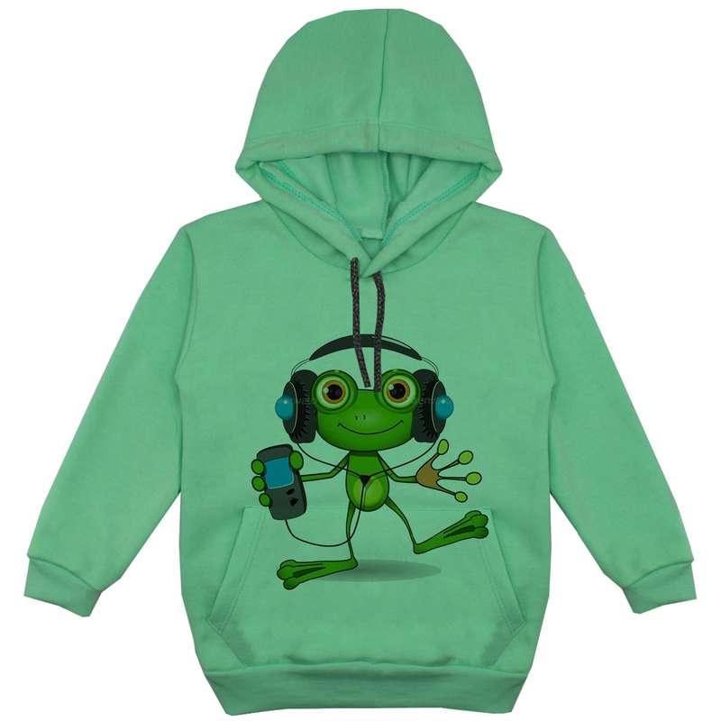 هودی پسرانه مدل قورباغه و هدفون F46 رنگ سبز