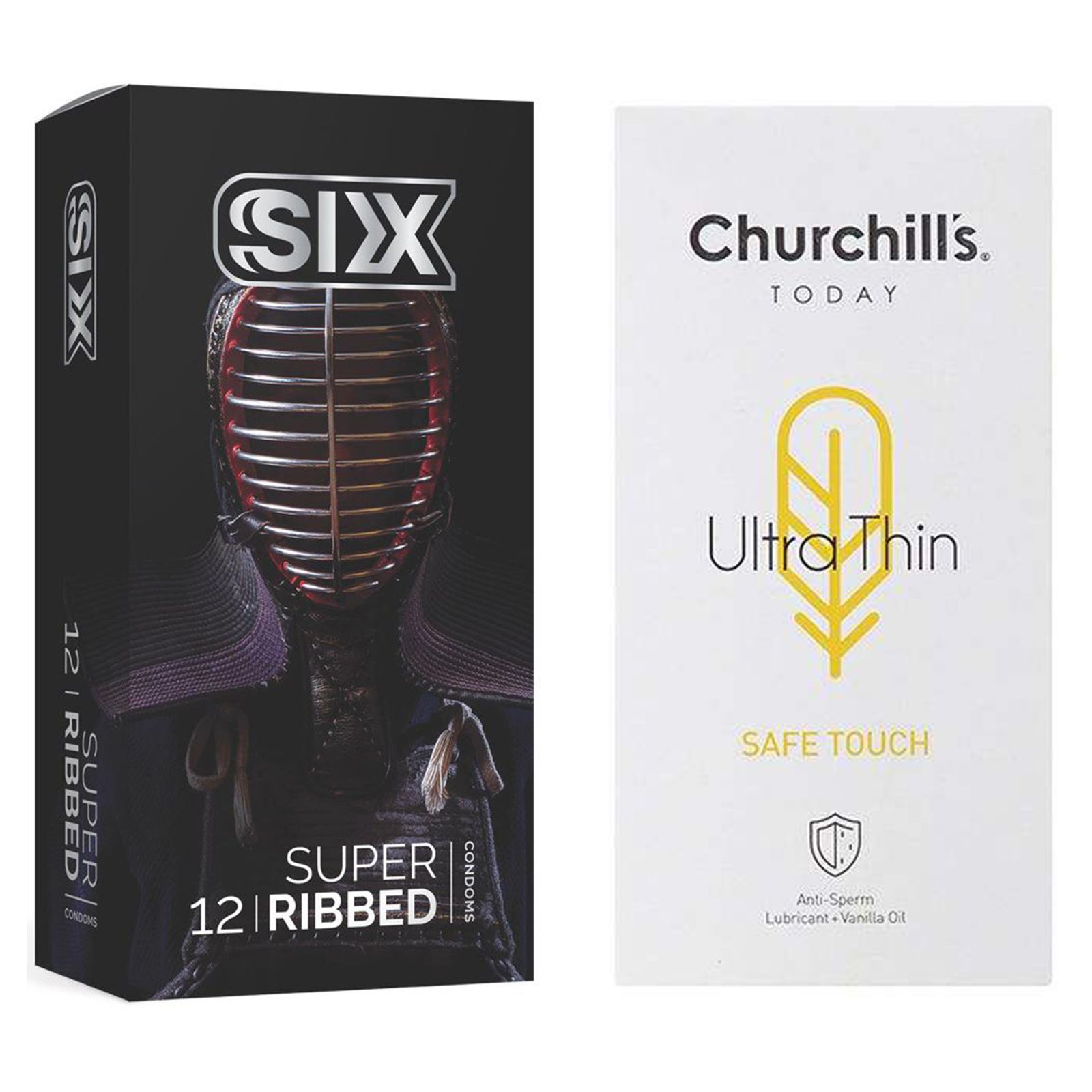 کاندوم چرچیلز مدل Safe Touch بسته 12 عددی به همراه کاندوم سیکس مدل شیاردار بسته 12 عددی