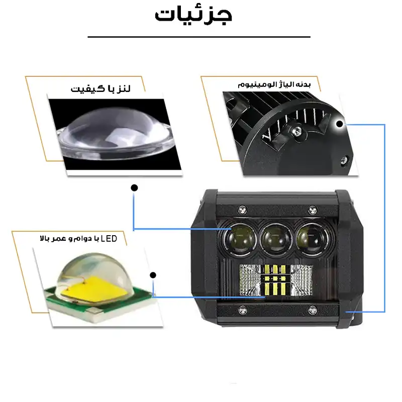 پروژکتور آفرودی موتور سیکلت و خودرو مدل 3DOUBL بسته 2 عددی
