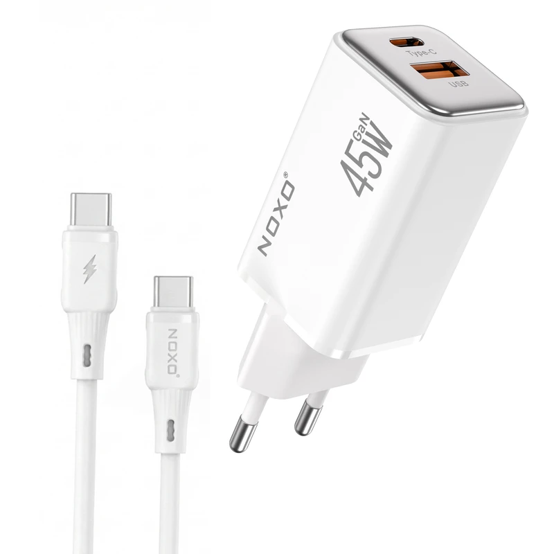 شارژر دیواری 45 وات دو پورت نوکسو مدل CHN‑8 GaN به همراه کابل usb‑C