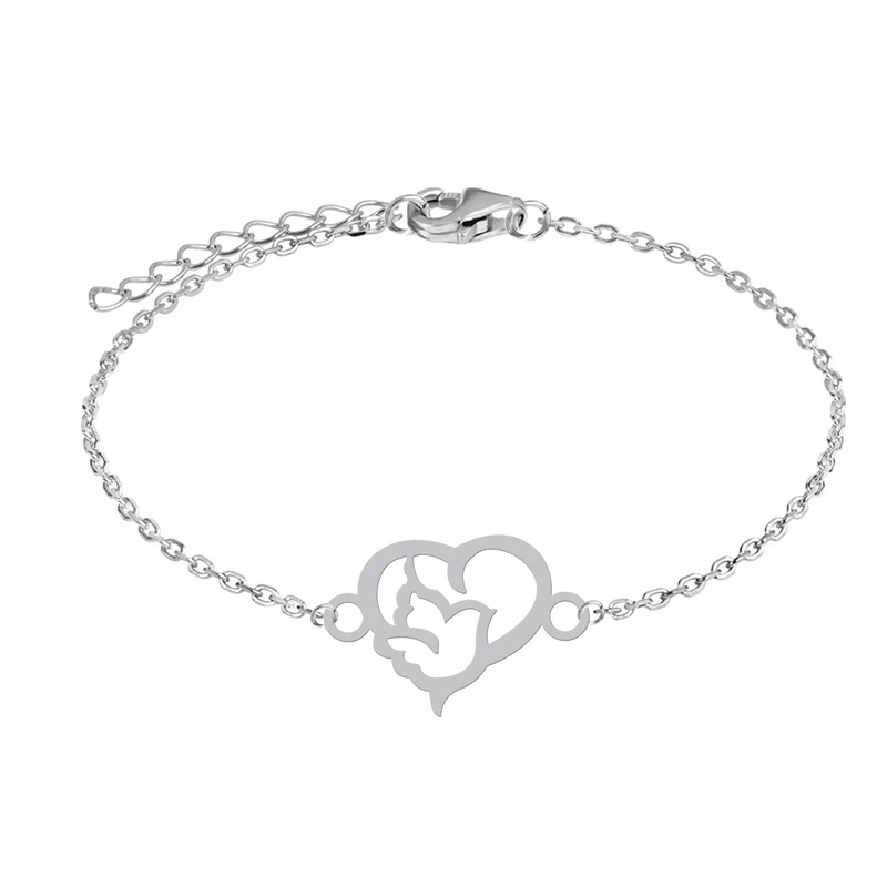 دستبند زنجیری زنانه هایکا طرح قلب و پرنده کد zd.ha 333