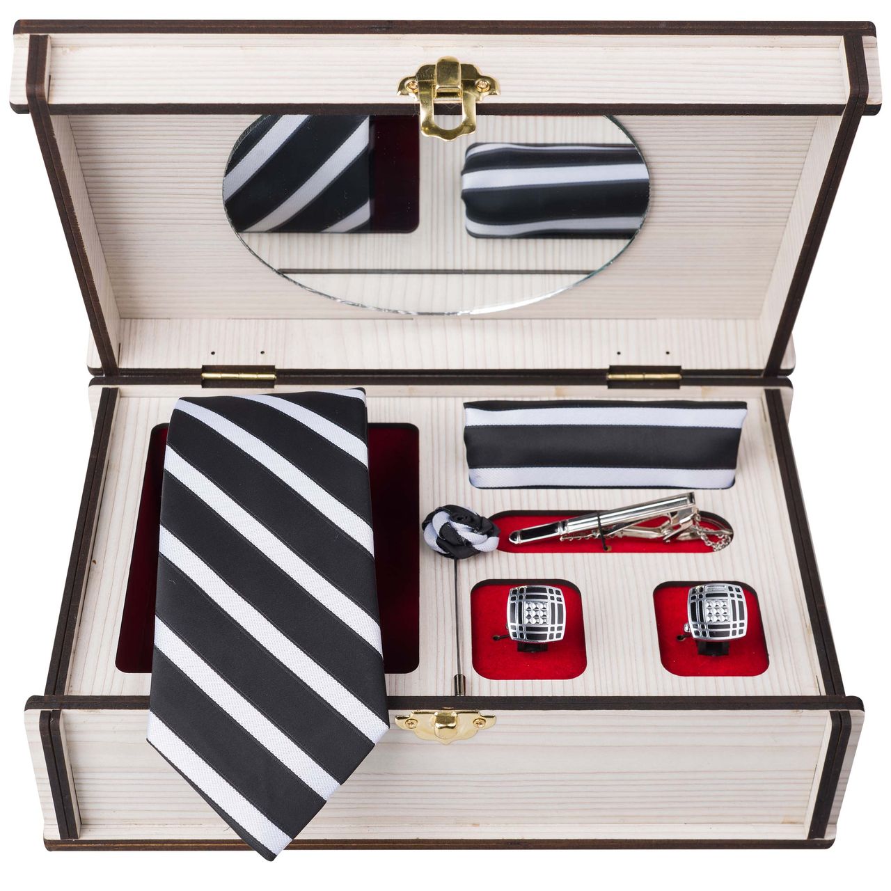 ست کراوات و دستمال جیب و دکمه سردست و گل کت مردانه مدل GF-ST287-BK