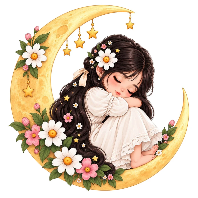 استیکر پارچه و لباس پاد آفرین مدل دختر کوچولو و ماه کد 1223 