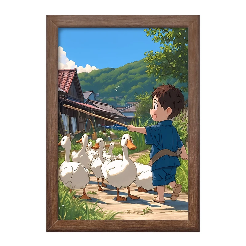 تابلو خندالو طرح پسر و اردک ها کد F10989
