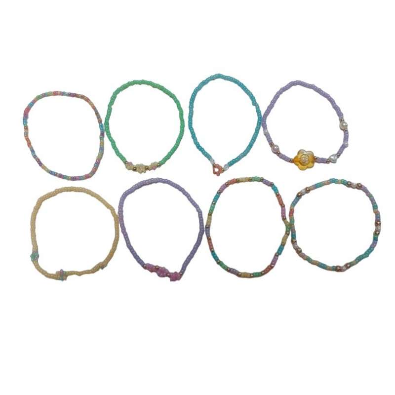 دستبند زنانه مدل گل و مروارید مجموعه 8 عددی