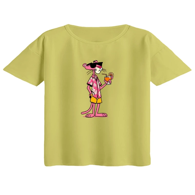 کراپ تی‌شرت آستین کوتاه زنانه مدل پلنگ صورتی