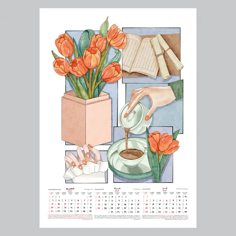 تقویم دیواری سال 1403 خندالو مدل فصل ها گل و کاکتوس کد A7