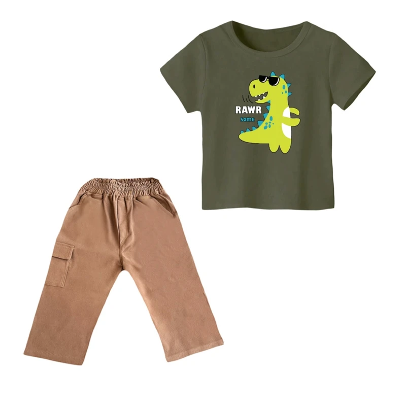 ست تی شرت و شلوارک پسرانه مدل دایناسور کد ۱۹