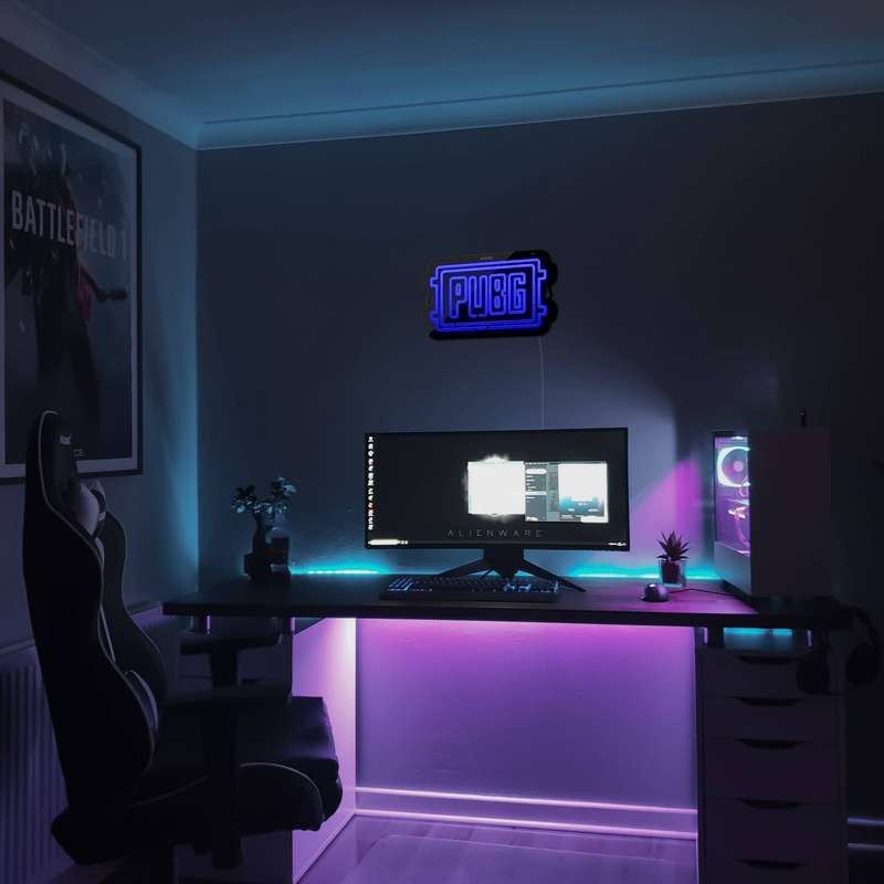 چراغ دیواری نئون دیزاین مدل Pubg-Logo-BL_BL