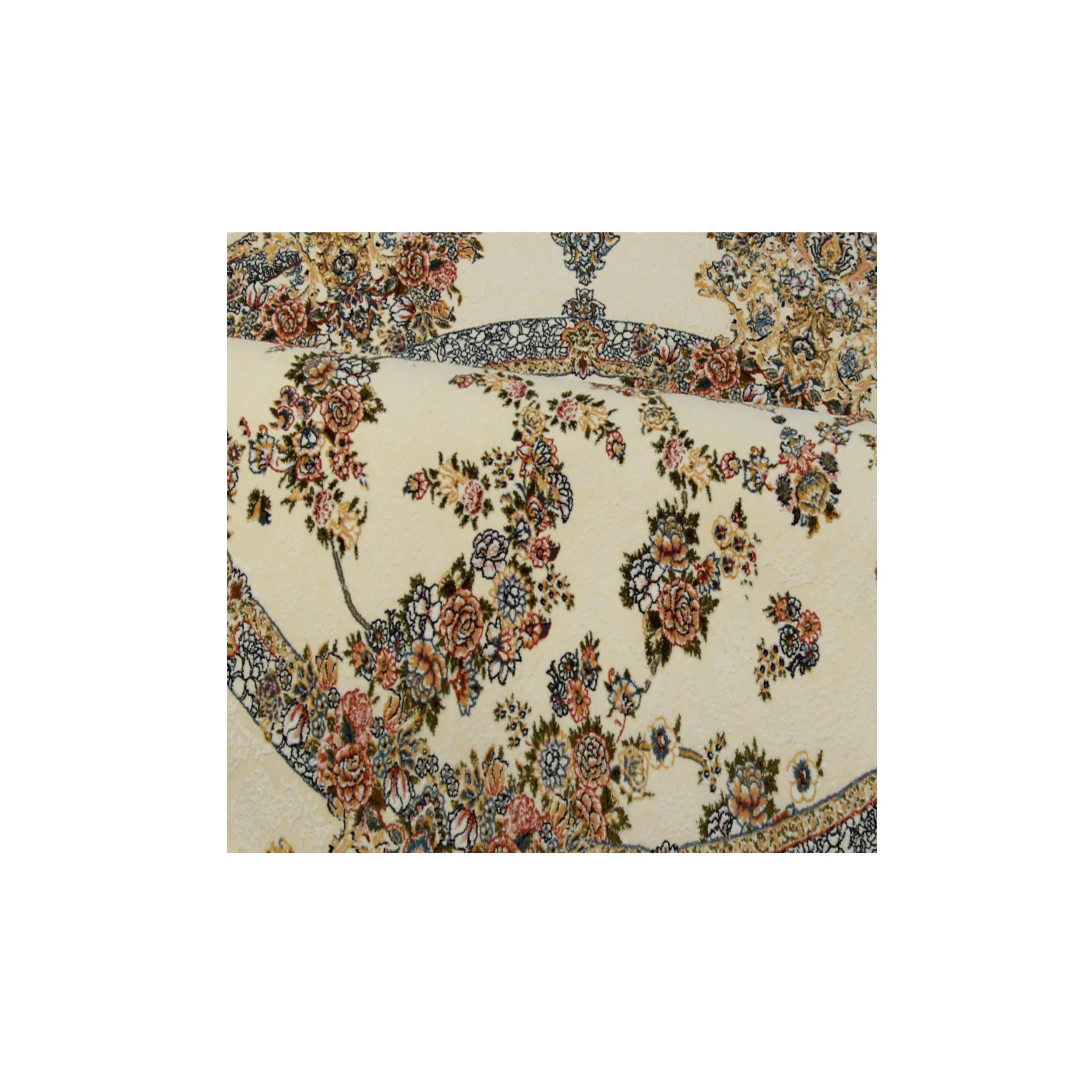 فرش ماشینی آذردکور مدل گرد طرح افشان رز زمینه کرم