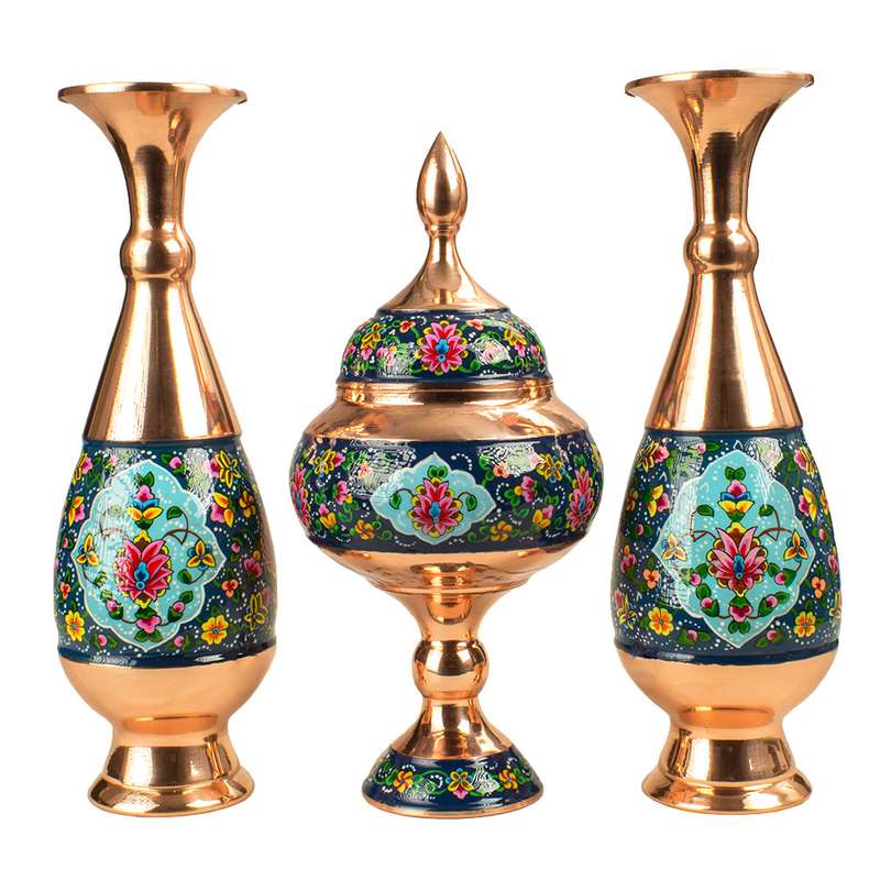 ست 3 تکه گلدان و شکلات خوری مسی مدل پرداز کد 30