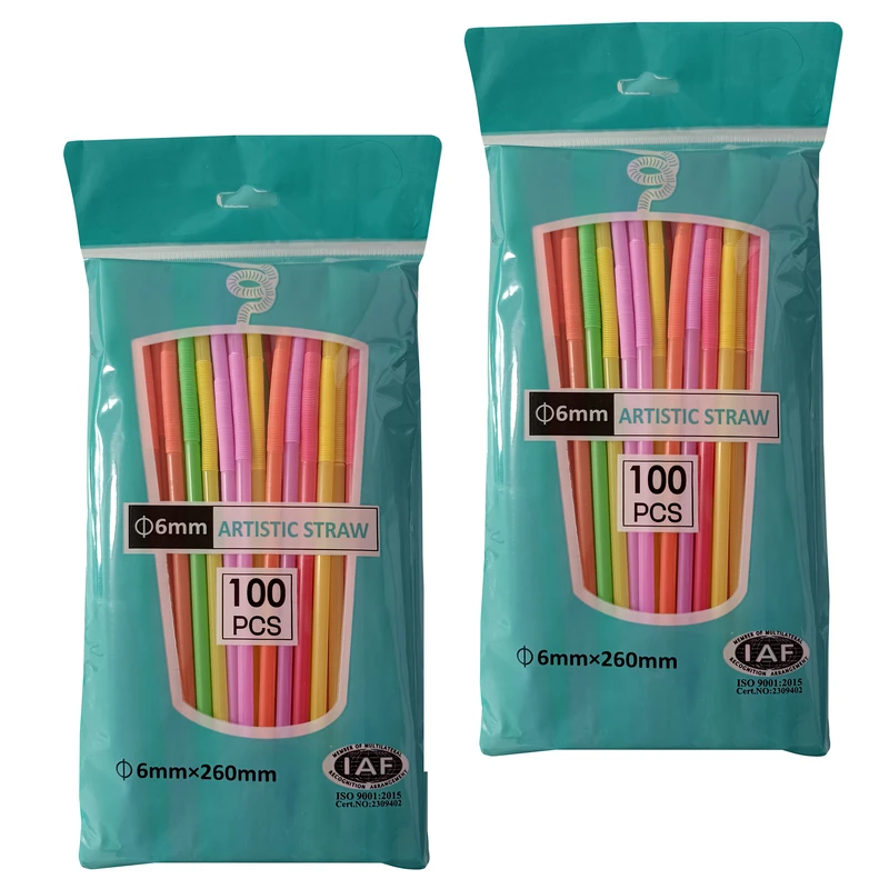 نی نوشیدنی یکبار مصرف مدل فانتزی 2 بسته 100 عددی