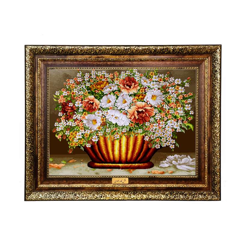 تابلو فرش ماشینی نقش نگار رضوی طرح گل کد 2282H