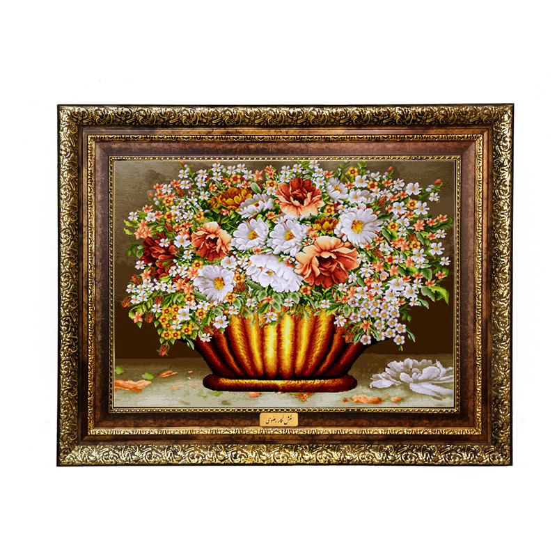 تابلو فرش ماشینی نقش نگار رضوی طرح گل کد 2282H