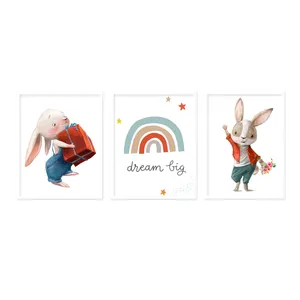 تابلو اتاق کودک طرح فانتزی خرگوش کد BG0034 مجموعه 3 عددی