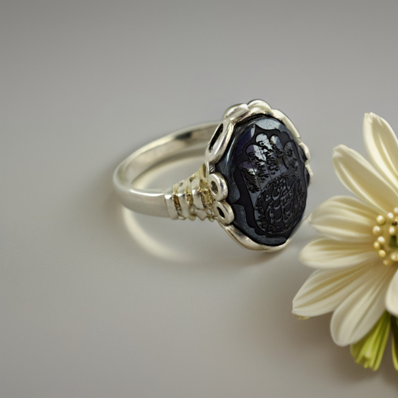 انگشتر نقره زنانه ملک زیور مدل کف العباس حدید کد 64 انگشتر نقره زنانه ملک زیور مدل کف العباس حدید کد 64