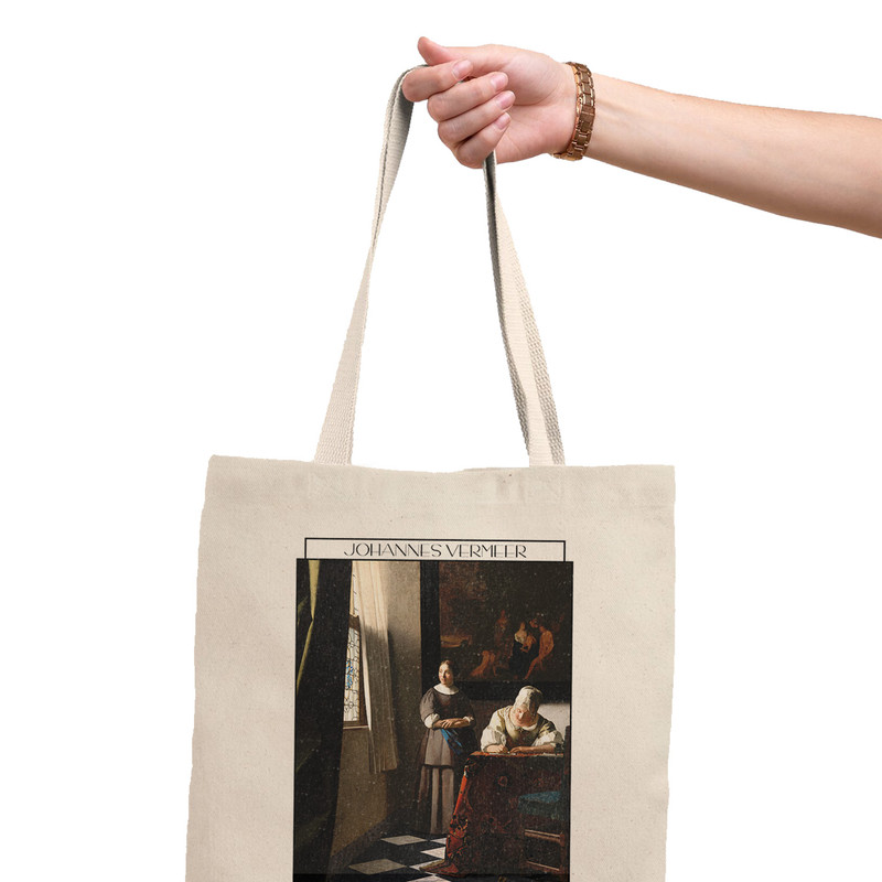 ساک خرید ترمه طراحان ایده مدل زنی در حال خواندن نامه با خدمتکارش از ورمر کد art0592 - L