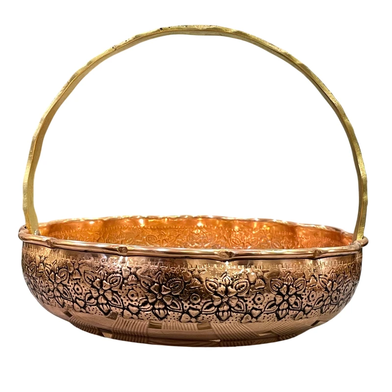 شکلات خوری مسی مدل سبدی دسته دار