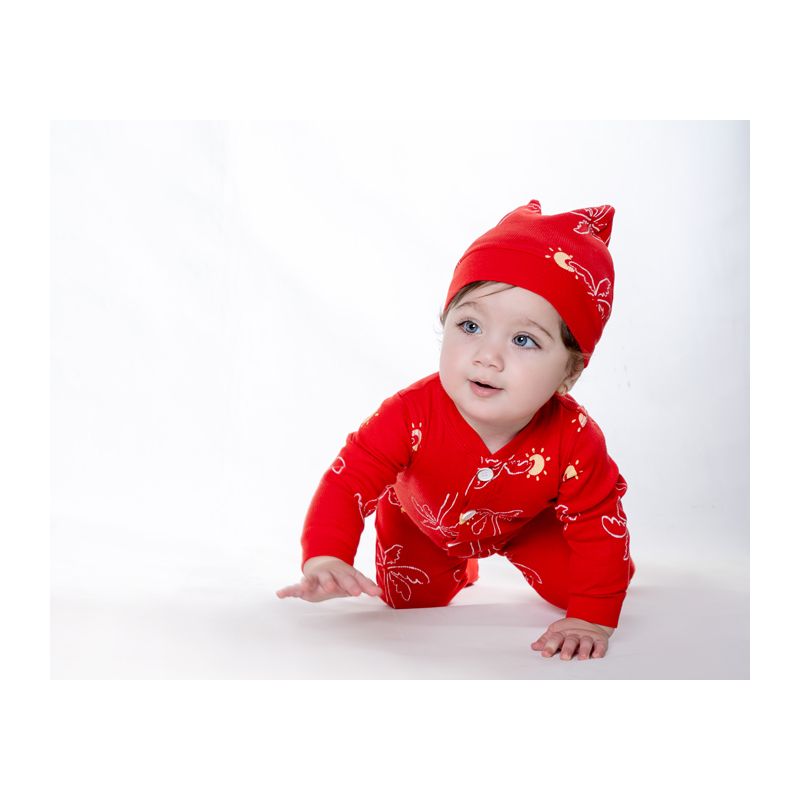 ست سرهمی و کلاه نوزادی آدمک مدل نخل کد 130023 رنگ قرمز -  - 2