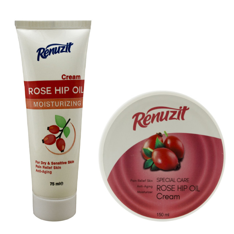 کرم مرطوب کننده رینوزیت مدل Rose Hip Oil حجم 150 میلی لیتر به همراه کرم مرطوب کننده رینوزیت حجم 75 میلی لیتر