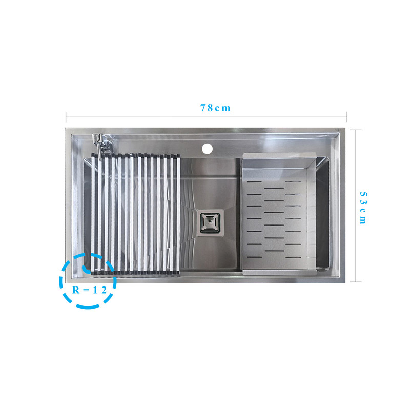 سینک ظرفشویی استیل توکار یک لگنه مدل پله دار گوشه منحنی فلوپلاس FlowPlus FSLC 7853