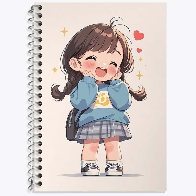 دفتر زبان 50 برگ خندالو مدل دو خط طرح دخترانه کیوت کد F2307