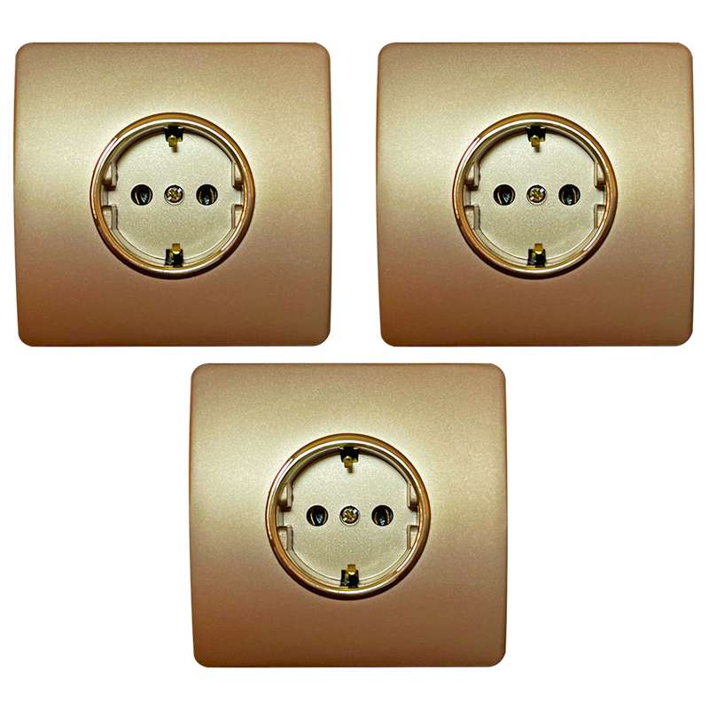 پریز برق ارت دار صنایع آسیا الکتریک مدل BZH-GOLD بسته 3 عددی