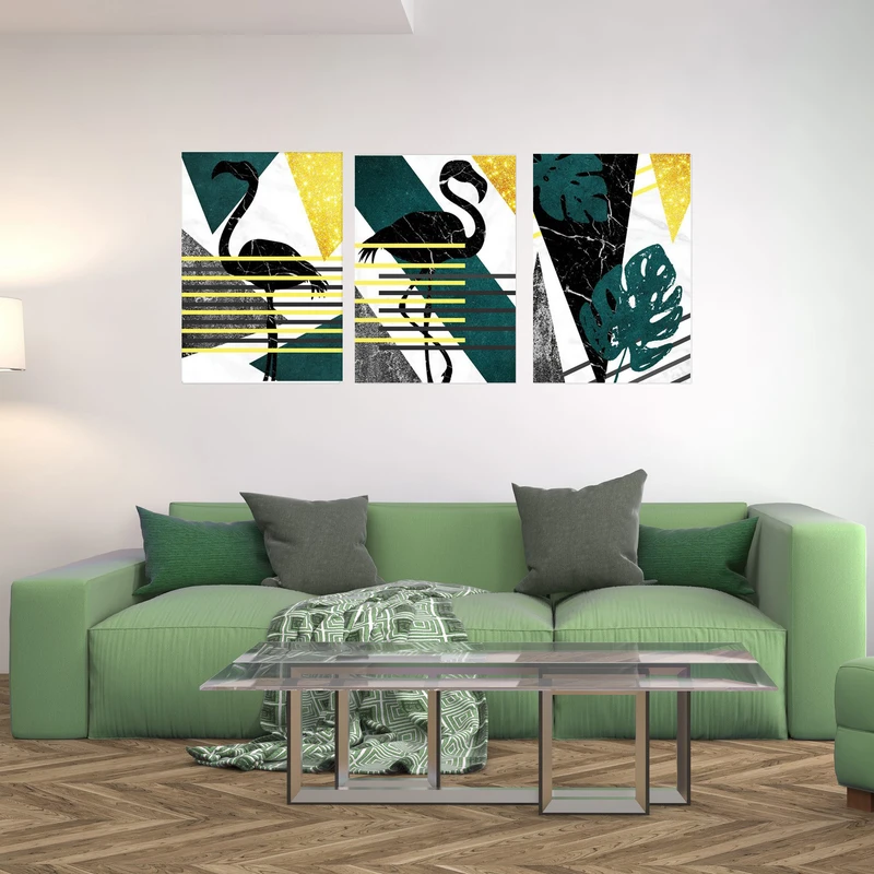 تابلو شاسی بکلیت طرح مدرن فلامینگو و برگ انجیری مدل SH-1897 مجموعه 3 عددی