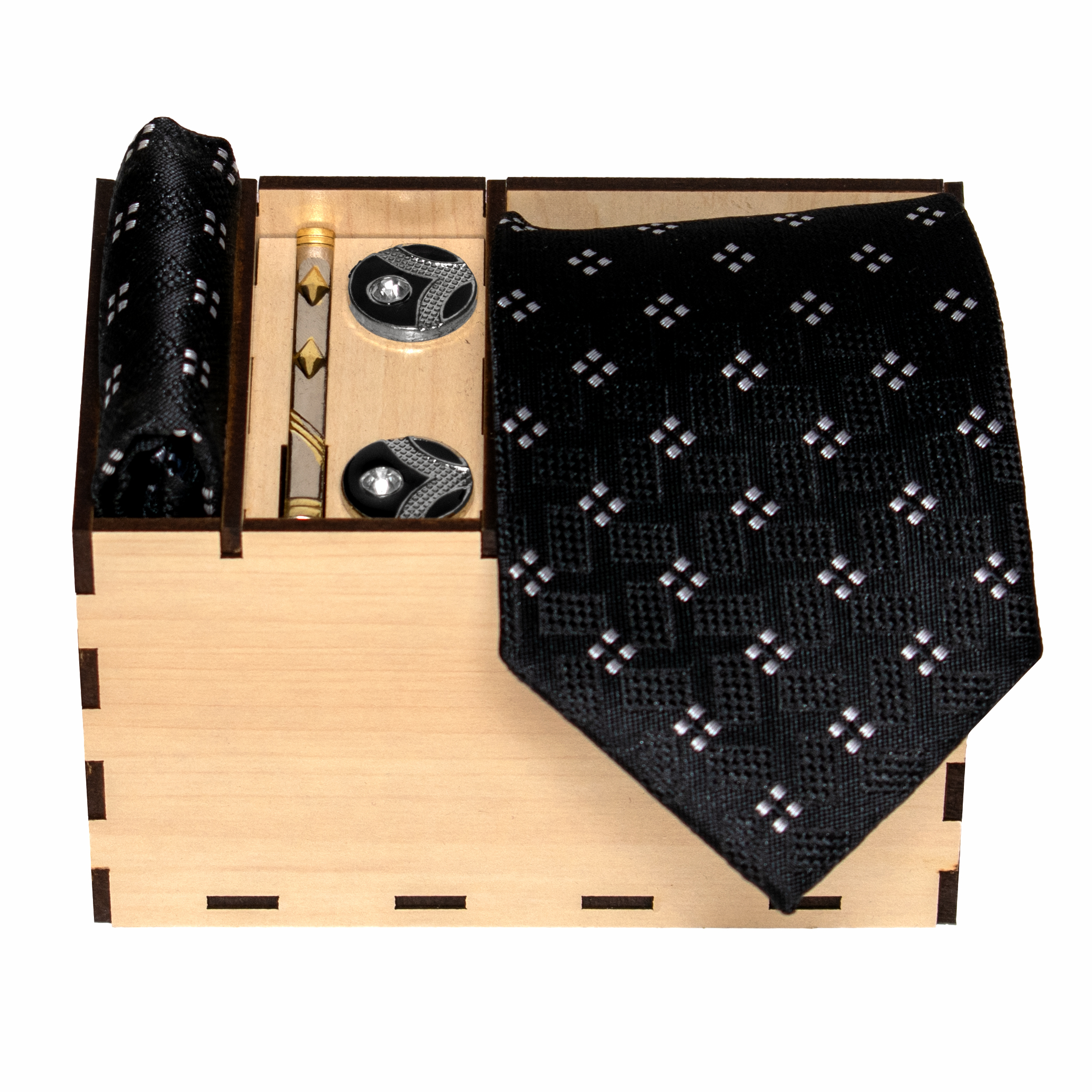 ست کراوات و دستمال جیب و دکمه سردست و گیره کراوات مردانه مدل 469S