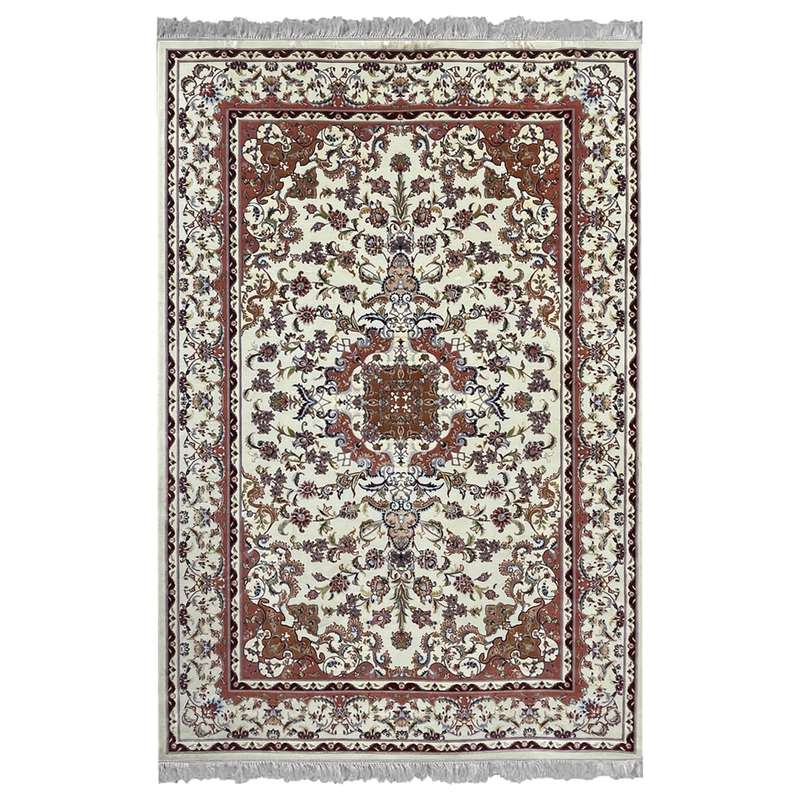  فرش ماشینی فرش عرش طرح گلرخ زمینه کرم
