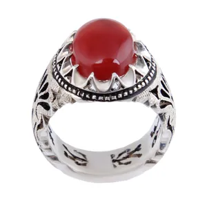 انگشتر نقره مردانه بازرگانی میلادی مدل عقیق رکاب دست ساز کد AM_2630