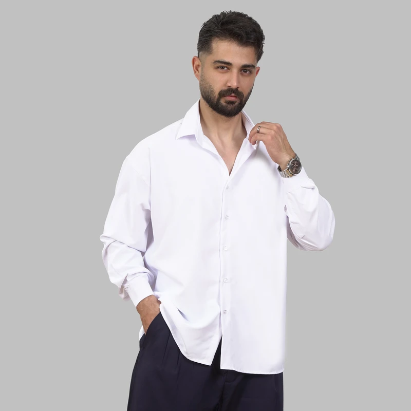 پیراهن آستین بلند یقه برگردان با تنخور پلاس سایز مردانه مدل لوکال
