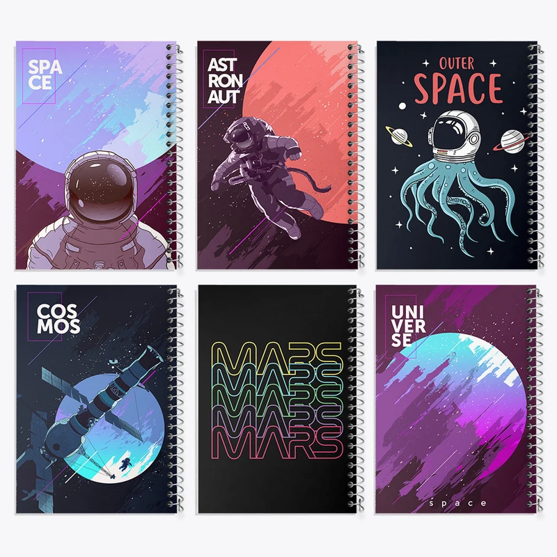 دفتر نقاشی 50 برگ خندالو طرح فضایی و فضانورد کد 30 مجموعه 6 عددی