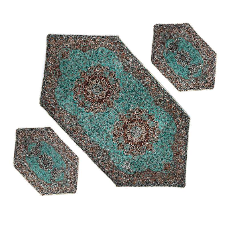 ست 3 تکه رومیزی ترمه طرح نسترن کد SBZBI3-3