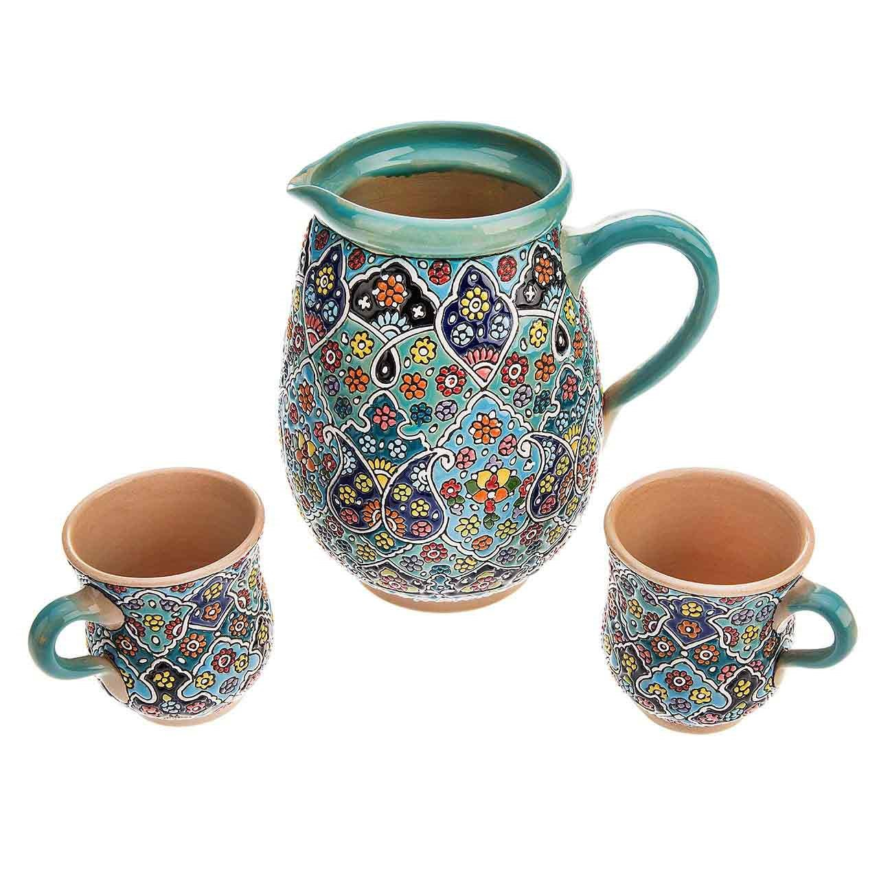 پارچ و لیوان سفالی میناکاری هیراد  نقش 2  کد 79013